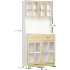 HOMCOM Armoire De Cuisine Multi-rangement 4 Portes Vitrine Verre Avec étagère Tiroir Coulissant Grand Plateau Panneaux Particules Blanc Aspect Chêne Clair 7 HOMCOM Armoire De Cuisine Multi-rangement 4 Portes Vitrine Verre Avec étagère Tiroir Coulissant Grand Plateau Panneaux Particules Blanc Aspect Chêne Clair -Buffet et enfilade Soldes 47140778 3