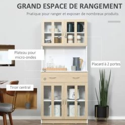 HOMCOM Armoire De Cuisine Multi-rangement 4 Portes Vitrine Verre Avec étagère Tiroir Coulissant Grand Plateau Panneaux Particules Blanc Aspect Chêne Clair 8 HOMCOM Armoire De Cuisine Multi-rangement 4 Portes Vitrine Verre Avec étagère Tiroir Coulissant Grand Plateau Panneaux Particules Blanc Aspect Chêne Clair -Buffet et enfilade Soldes 47140778 4