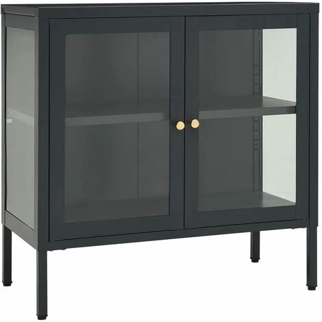 Buffet 70x35x70 Cm Acier Et Verre Anthracite VidaXL 2 Buffet 70x35x70 Cm Acier Et Verre Anthracite VidaXL – Image 2