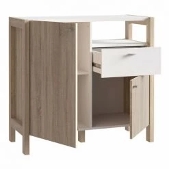 MEUBLETMOI Buffet Moderne 1 Tiroir 2 Portes Décor Blanc Et Chêne - NORWAY - Bois -Buffet et enfilade Soldes 47206921 3