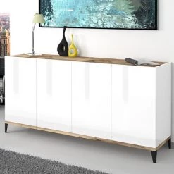 AHD AMAZING HOME DESIGN Buffet 160x40cm 4 Portes Cuisine Entrée Salon Audrey Wood