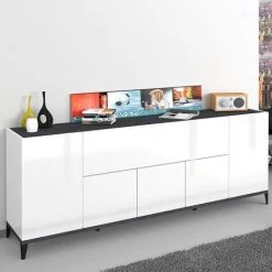 AHD AMAZING HOME DESIGN Buffet 200x40cm Design 5 Portes Compartiment Rabattable Entrée Salon Stephanie