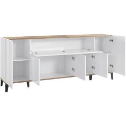 AHD AMAZING HOME DESIGN Buffet Design Moderne 200x40cm 5 Portes Compartiment Rabattable Stephanie Wood -Buffet et enfilade Soldes 47249127 4