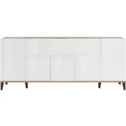 AHD AMAZING HOME DESIGN Buffet Design Moderne 200x40cm 5 Portes Compartiment Rabattable Stephanie Wood -Buffet et enfilade Soldes 47249127 5