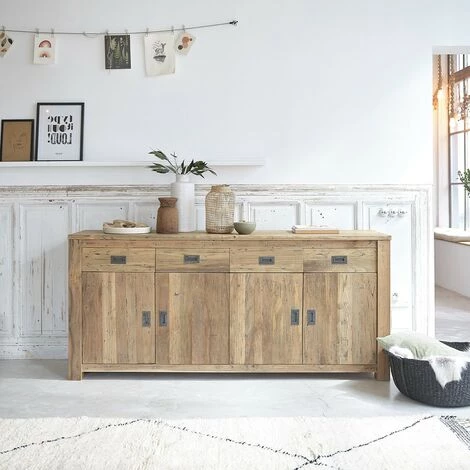BOIS DESSUS BOIS DESSOUS Buffet En Bois De Teck Recyclé 4 Portes 4 Tiroirs - Naturel 1 BOIS DESSUS BOIS DESSOUS Buffet En Bois De Teck Recyclé 4 Portes 4 Tiroirs - Naturel