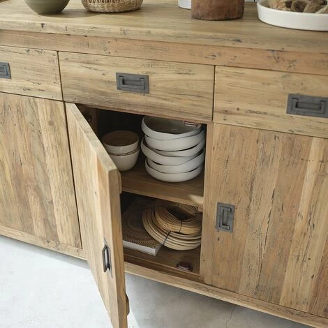 BOIS DESSUS BOIS DESSOUS Buffet En Bois De Teck Recyclé 4 Portes 4 Tiroirs - Naturel 4 BOIS DESSUS BOIS DESSOUS Buffet En Bois De Teck Recyclé 4 Portes 4 Tiroirs - Naturel – Image 4