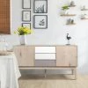 AUTRES Buffet 2 Portes 3 Tiroirs - Scandinave - NEW SOFIA - Chene Blanc Gris Motifs - L 150 X P 40 X H 80 Cm