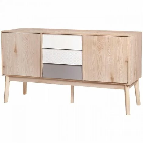AUTRES Buffet 2 Portes 3 Tiroirs - Scandinave - NEW SOFIA - Chene Blanc Gris Motifs - L 150 X P 40 X H 80 Cm 2 AUTRES Buffet 2 Portes 3 Tiroirs - Scandinave - NEW SOFIA - Chene Blanc Gris Motifs - L 150 X P 40 X H 80 Cm – Image 2