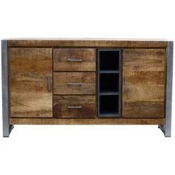 Bahut Avec 2 Portes Et 3 Tiroirs En Acier/ MDF - Longueur 148 X Profondeur 38 X Hauteur 80 Cm -PEGANE-