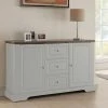 DANSMAMAISON Buffet 2 Portes 3 Tiroirs Blanc/Chêne - DUNE - L 138 X L 39 X H 83 Cm - Blanc