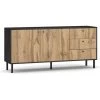 Meuble Buffet En Bois Coloris Noir Mat / Chêne Wotan - L.164 X P.42 X H.75 Cm -PEGANE-