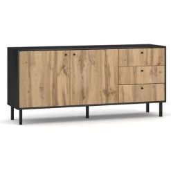 Meuble Buffet En Bois Coloris Noir Mat / Chêne Wotan - L.164 X P.42 X H.75 Cm -PEGANE-