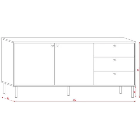 Meuble Buffet En Bois Coloris Noir Mat / Chêne Wotan - L.164 X P.42 X H.75 Cm -PEGANE- 4 Meuble Buffet En Bois Coloris Noir Mat / Chêne Wotan - L.164 X P.42 X H.75 Cm -PEGANE- – Image 4