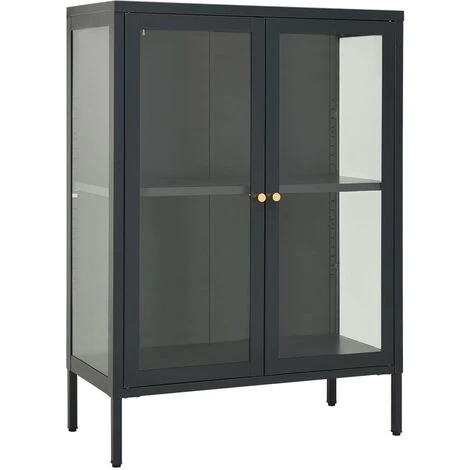 Buffet 75x35x105 Cm Acier Et Verre Anthracite VidaXL 2 Buffet 75x35x105 Cm Acier Et Verre Anthracite VidaXL – Image 2