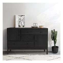 WOODMAN Buffet 2 Portes 3 Tiroirs 120x40x79 Cm Noir - VALGA