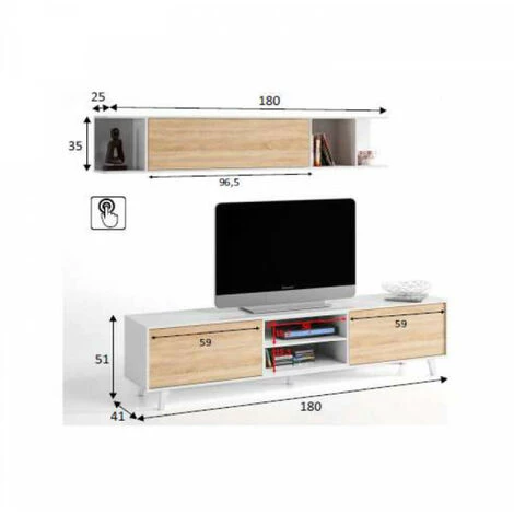 DANSMAMAISON Séjour Complet Blanc Brillant/Chêne Clair - STOCKTON - Meuble TV : L 180 X L 41 X H 51 / Etagère Murale : L 180 X L 25 X H 35 Cm / Buffet : L 154 X L 41 X H 75 Cm / Table Basse : L 100 X L 68 X H 41 Cm - Bois Clair 3 DANSMAMAISON Séjour Complet Blanc Brillant/Chêne Clair - STOCKTON - Meuble TV : L 180 X L 41 X H 51 / Etagère Murale : L 180 X L 25 X H 35 Cm / Buffet : L 154 X L 41 X H 75 Cm / Table Basse : L 100 X L 68 X H 41 Cm - Bois Clair – Image 3