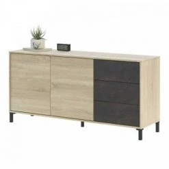 DANSMAMAISON Séjour Complet Béton/Chêne Clair - CALIA - Table Basse : L 100 X L 50 X H 40 Cm ; Buffet : L 154 X L 41 X H 74 Cm ; Meuble TV : L 130 X L 41 X H 47 Cm - Bois Clair -Buffet et enfilade Soldes 47608607 2
