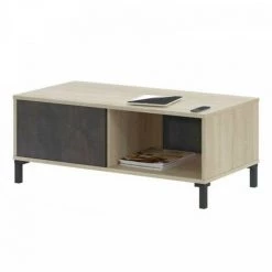DANSMAMAISON Séjour Complet Béton/Chêne Clair - CALIA - Table Basse : L 100 X L 50 X H 40 Cm ; Buffet : L 154 X L 41 X H 74 Cm ; Meuble TV : L 130 X L 41 X H 47 Cm - Bois Clair -Buffet et enfilade Soldes 47608607 3