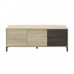 DANSMAMAISON Séjour Complet Béton/Chêne Clair - CALIA - Table Basse : L 100 X L 50 X H 40 Cm ; Buffet : L 154 X L 41 X H 74 Cm ; Meuble TV : L 130 X L 41 X H 47 Cm - Bois Clair -Buffet et enfilade Soldes 47608607 4