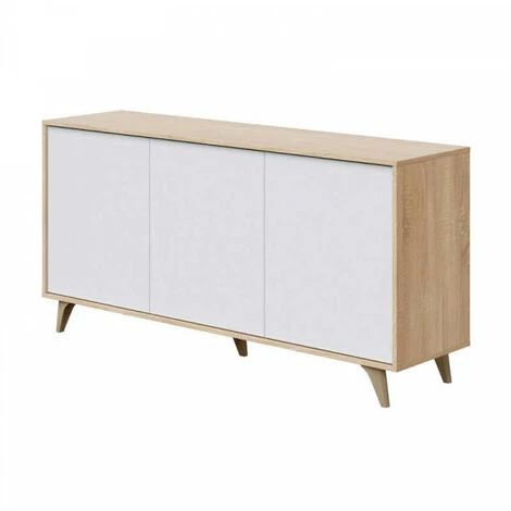 DANSMAMAISON Buffet 3 Portes Blanc/Chêne - SAG - L 154 X L 40 X H 75 Cm - Bois Clair 2 DANSMAMAISON Buffet 3 Portes Blanc/Chêne - SAG - L 154 X L 40 X H 75 Cm - Bois Clair – Image 2