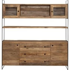 MADE IN MEUBLES Vaisselier En Bois Recyclé Blaise 190cm - Noir