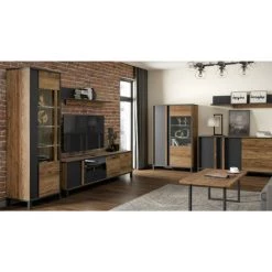 MEUBLETMOI Buffet/Armoirette 85x155 Décor Bois Clair Avec Piètement Métal - CELIA - Bois -Buffet et enfilade Soldes 47674165 4