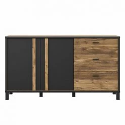MEUBLETMOI Buffet/Armoirette 85x155 Décor Bois Clair Avec Piètement Métal - CELIA - Bois -Buffet et enfilade Soldes 47674165 5
