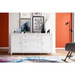 LES TENDANCES Buffet 2 Portes 3 Tiroirs Mélaminé Blanc Leone -Buffet et enfilade Soldes 47732893 4