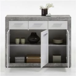 Buffet Avec 3 Portes Et 3 Tiroirs L117 Cm - Turbo - Calicosy - Gris Béton - Gris Béton -Buffet et enfilade Soldes 47981004 2