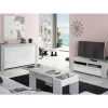 DANSMAMAISON Séjour Complet Blanc/Béton Ciré Clair - RUINUI - Table Basse : L 100 X L 50 X H 45/56 Cm ; Buffet : L 144 X L 42 X H 80 Cm ; Meuble TV : L 120 X L 42 X H 40 Cm - Gris