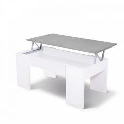 DANSMAMAISON Séjour Complet Blanc/Béton Ciré Clair - RUINUI - Table Basse : L 100 X L 50 X H 45/56 Cm ; Buffet : L 144 X L 42 X H 80 Cm ; Meuble TV : L 120 X L 42 X H 40 Cm - Gris -Buffet et enfilade Soldes 48099668 4