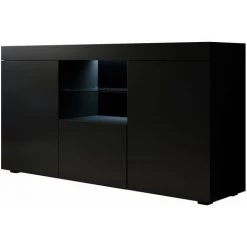 DESIGN AMEUBLEMENT Buffet Bahut 3 Portes Avec LED | 150 X 80 X 40cm | Couleur Noir Mate | Meuble De Rangement | Modèle NATOLIA - Noir