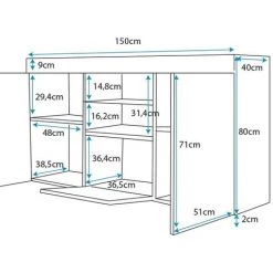 DESIGN AMEUBLEMENT Buffet Bahut 3 Portes Avec LED | 150 X 80 X 40cm | Couleur Noir Mate | Meuble De Rangement | Modèle NATOLIA - Noir -Buffet et enfilade Soldes 48177380 4