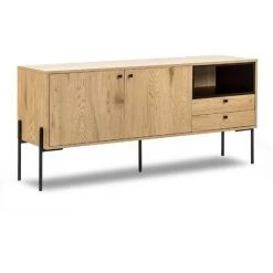 DECO IN PARIS Buffet En Enfilade 2 Portes 2 Tiroirs En Bois Clair Et Métal Noir SOHANE - Bois Clair