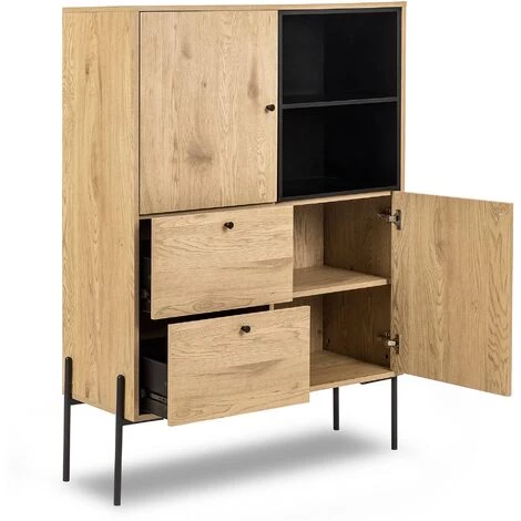 DECO IN PARIS Buffet Haut 2 Portes 2 Tiroirs En Bois Clair Et Métal Noir SOHANE - Bois Clair 2 DECO IN PARIS Buffet Haut 2 Portes 2 Tiroirs En Bois Clair Et Métal Noir SOHANE - Bois Clair – Image 2