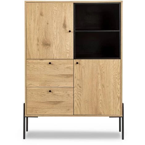 DECO IN PARIS Buffet Haut 2 Portes 2 Tiroirs En Bois Clair Et Métal Noir SOHANE - Bois Clair 3 DECO IN PARIS Buffet Haut 2 Portes 2 Tiroirs En Bois Clair Et Métal Noir SOHANE - Bois Clair – Image 3