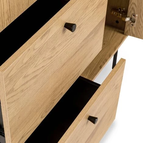 DECO IN PARIS Buffet Haut 2 Portes 2 Tiroirs En Bois Clair Et Métal Noir SOHANE - Bois Clair 5 DECO IN PARIS Buffet Haut 2 Portes 2 Tiroirs En Bois Clair Et Métal Noir SOHANE - Bois Clair – Image 5