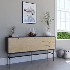 DECO IN PARIS Buffet Enfilade 3 Tiroirs 2 Portes En Bois Et Métal Noir DARYL - Bois Noir