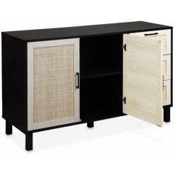 ALICE'S GARDEN Buffet Noir Et Cannage 120 X 40 X 75cm - Bianca - 3 Tiroirs. 2 Portes. 2 Niveaux. 1 étagère - Noir 8 ALICE'S GARDEN Buffet Noir Et Cannage 120 X 40 X 75cm - Bianca - 3 Tiroirs. 2 Portes. 2 Niveaux. 1 étagère - Noir -Buffet et enfilade Soldes 48443147 4