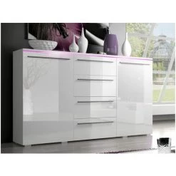 USINESTREET Buffet BAPTISTE Avec 2 Portes Et 4 Tiroirs - Blanc - Blanc -Buffet et enfilade Soldes 48540860 2