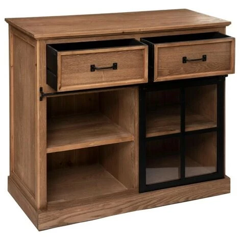 Buffet 1 Porte Vitrée 2 Tiroirs Danik Bois Atmosphera - Naturel - Naturel Et Noir 3 Buffet 1 Porte Vitrée 2 Tiroirs Danik Bois Atmosphera - Naturel - Naturel Et Noir – Image 3