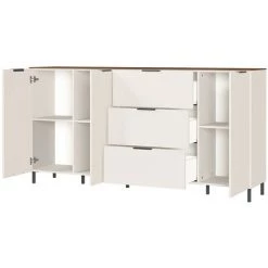 Buffet Coloris Cachemire Avec Panneau En Noyer Repro - L 192 X H 98 X P 40 Cm -PEGANE- -Buffet et enfilade Soldes 48813529 2