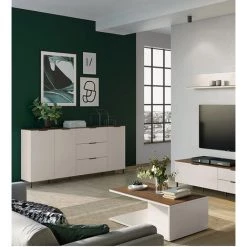 Buffet Coloris Cachemire Avec Panneau En Noyer Repro - L 192 X H 98 X P 40 Cm -PEGANE- -Buffet et enfilade Soldes 48813529 4