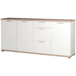 Buffet De 3 Tiroirs Et 3 Portes En Aggloméré Coloris Blanc/chêne Sanremo Repro - Dim : L192 X H88 X P40cm -PEGANE-