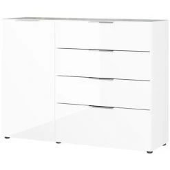 Buffet Avec 4 Tiroirs Et 1 Porte Coloris Blanc - Longueur 134 X Hauteur 102 X Profondeur 42 Cm -PEGANE-