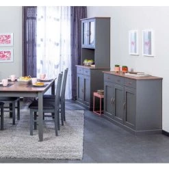 Buffet En Pin Massif Foncé Et Gris - L.131 X H.86 X P.45 Cm -PEGANE- -Buffet et enfilade Soldes 48814021 3