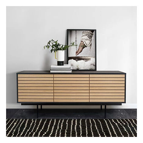 WOODMAN Buffet 3 Portes 161x45x70 Cm Naturel Et Noir 1 WOODMAN Buffet 3 Portes 161x45x70 Cm Naturel Et Noir