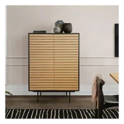 WOODMAN Buffet 4 Portes 101x43x140 Cm Naturel Et Noir