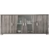 ALTOBUY DITA - Buffet 4 Portes Aspect Noyer Gris Foncé + Eclairage Leds - Gris