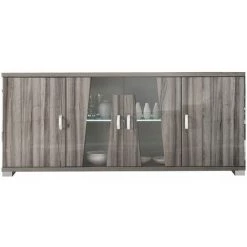 ALTOBUY DITA - Buffet 4 Portes Aspect Noyer Gris Foncé + Eclairage Leds - Gris